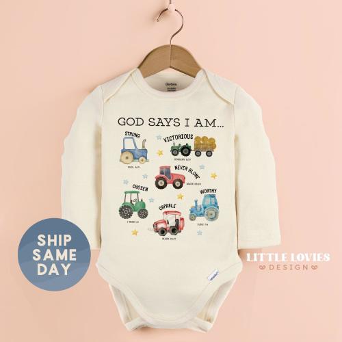 God Says I Am Baby Bodysuit, Christian Baby Outfit, Bible Verse Baby Clothes, Religious Baby Gift, Scripture Baby Shower Gift(CA-FAL8)