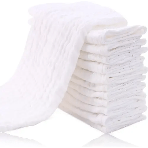 Cute Castle 12 Pack Muslin Burp Cloths for Baby - Ultra-Soft 100% Cotton Baby Washcloths - Large 20'' by 10'' Super Absorbent Milk Spit Up Rags - Burpy Cloths for Unisex, Boy, Girl - White