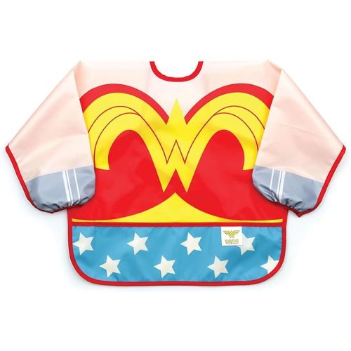 Bumkins Sleeved Bib Baby Bib, Toddler Bib, Smock, Waterproof Fabric, Fits Ages 6-24 Months - Dc Comics - Wonder Woman