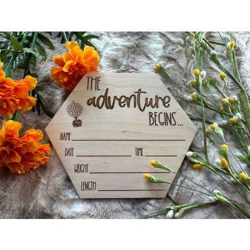 Up "The Adventure Begins" Wood Welcome Sign, Disney Pixar Newborn Announcement, Paradise Falls Photo Props for Babies, Wilderness Explorer