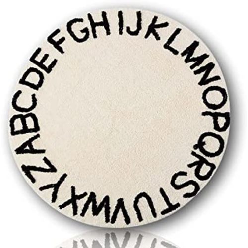 blue page ABC Kids Rug Alphabet Educational Area Rugs for Infant Toddlers - Soft Playtime Collection, Home Decor Teepee Tent Round Play Mat, Best Shower Gift (59", White Black)