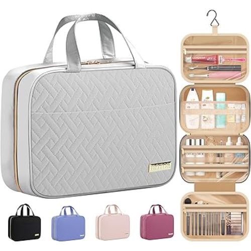 HOTOR Travel Toiletry Bag - Toiletry Bag w/Hanging Hook - Spacious Toiletry Bag for Women & Men, Makeup Bag/Big Comparment, Waterproof for Travel Accessories, Travel Essentials, Medium, Grey