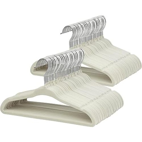 ManGotree 11" Baby Velvet Hangers, Non-Slip Kids Coat Hangers with 360° Swivel Hook, Ultra-Thin Felt Children's Hanger for Infant & Toddler Clothes, 66 Pack (Beige)