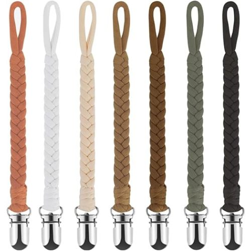 Baby Pacifier Clip, 7 Pack Baby Pacifier Holder Leash for Boys and Girls,100% Handmade Braided Design, Universal Fit for All Pacifiers & Teething Toys - Modern Unisex Baby Gift