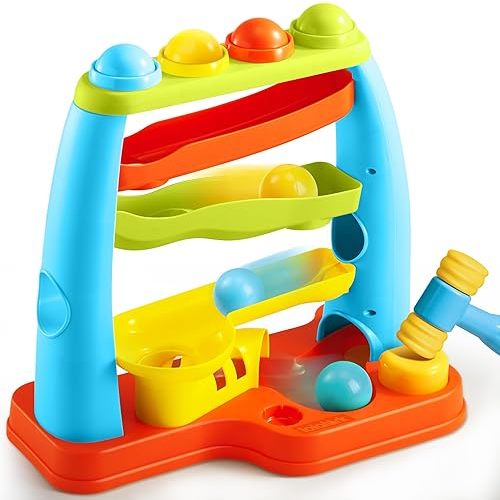 Montessori Toys for Toddler Pound Ball Track Learning Station with Hammer, Christmas and Birthday Gift for Boys & Girls Age 2 3, Toys for 2 3 Year Old Baby Kids