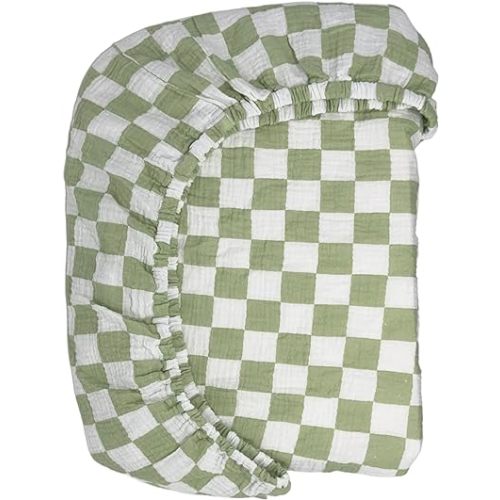 Bolton Baby Co. Checkered Muslin Fitted Crib Sheet | 100% Extra-Soft Breathable Cotton | for Girls and Boys | Fits Standard Baby Crib and Toddler Mattresses (28"x52") (Sage)
