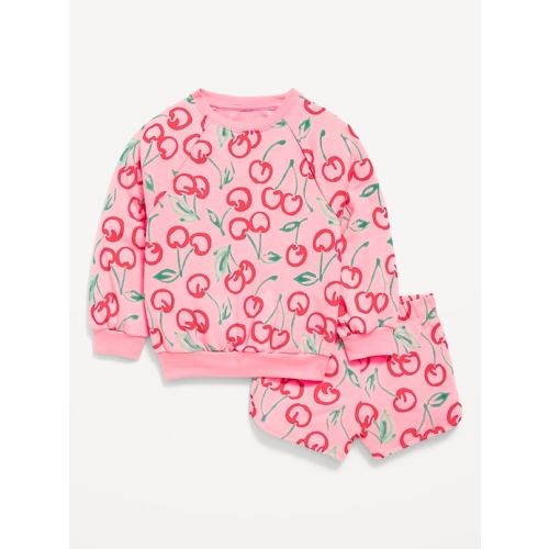 Printed French-Terry Sweatshirt and Shorts Set for Toddler Girls