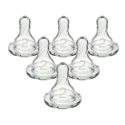 Dr. Brown's Natural Flow Level 2 Narrow Baby Bottle Nipple, Medium Flow, 3m+, 100% Silicone, 6 Pack
