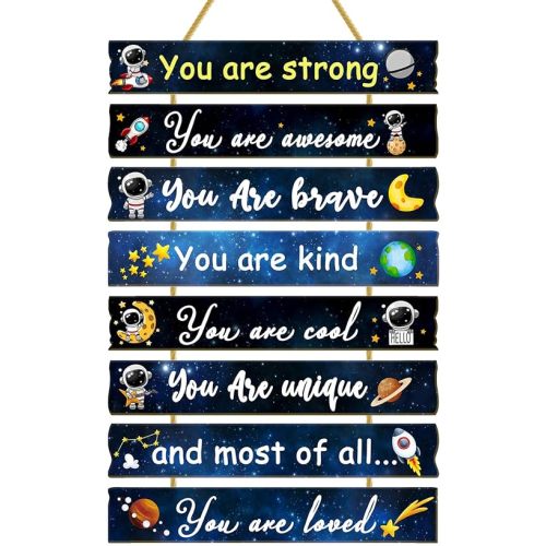 Outer Space Themed Room Decor for Boys Bedroom Wall Inspirational Art Kids Wood Decorations Little Boy Nursery Toddler Sign