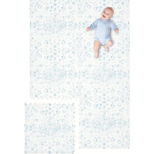 Extra Large Baby Play Mat - 4FT x 6FT Non-Toxic Foam Puzzle Floor Mat for Kids & Toddlers (Persia Handmade Pattern, Blue and White)