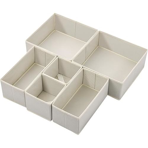 Stero 6 Pack Drawer Organizers for Clothing, Dresser Drawer Organizer Clothes, Fabric Foldable Closet Organizers and Storage Basket Bins for Clothes, Underwear, Bras, Socks (Light Grey)