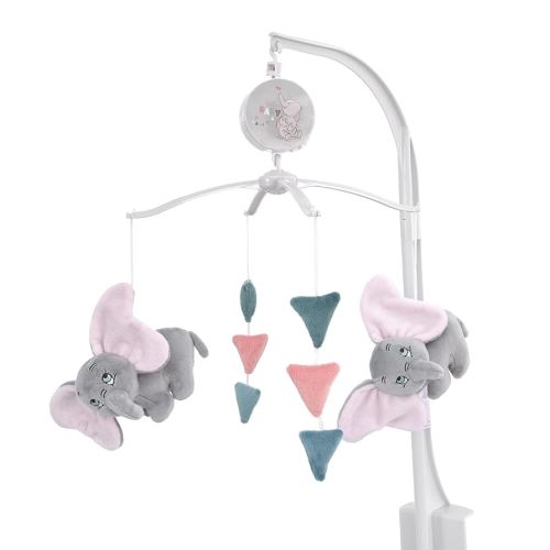 NoJo Disney Dumbo Hello Baby Grey, White, Rose and Teal Circus Banner Musical Mobile