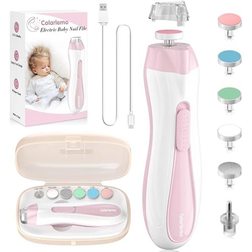 Rechargeable Baby Nail Trimmer Electric Baby Nail File, 15-in-1 Nail Clippers Filer Buffer Kit with Dust Cover LED Light for Newborn Infant Toddler Adult Toes Fingernails, Pink