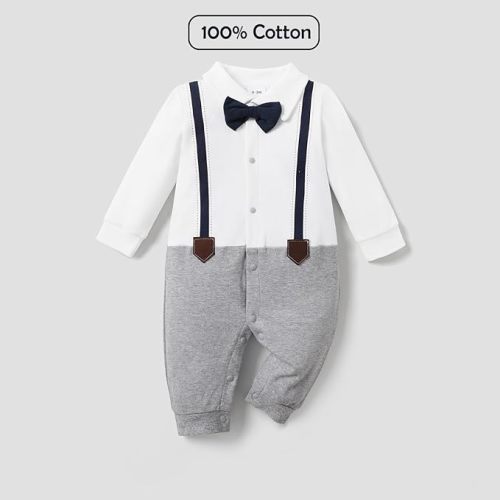 Going Home Outfit - PATPAT Baby Boys Gentleman Romper with Bow Tie Newborn Infant Jumpsuit Baby Formal Outfits Clothes - Classic Gray
