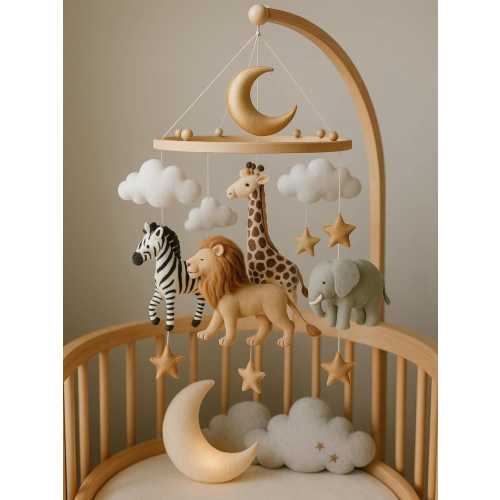 Personalized Baby Mobile,Safari Mobile,Giraffe Zebra Lion Elephant,Postpartum Mother Gift,Felt Crib Movable,Nursery Decor,Babyshower gift