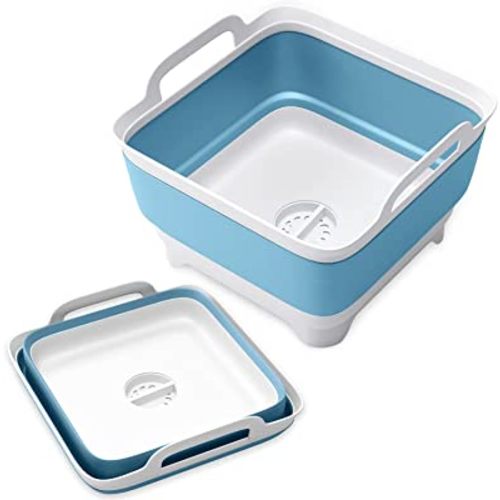 9L Collapsible Dish Tub, Folding Laundry Tub, Washing Basin with Draining Plug, Portable Sink Camping Dish Tub, Portable wash Dish Basin. Blue