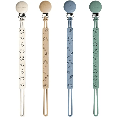 Cuddle Campus Pacifier Clip,Pack of 4 Pacifier Holder Clip with One Piece Design,Soft Flexible Silicone Baby Pacifier Holder with Texture for Boy and Girl