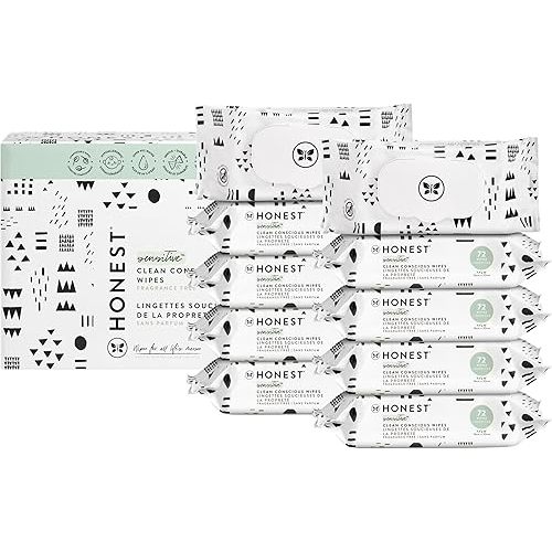 The Honest Company Clean Conscious Multi-Use Wipes | Hypoallergenic + Unscented for Sensitive Skin | Over 99% Water, Compostable, Plant Based, Baby Wipes | Pattern Play, 720 Count