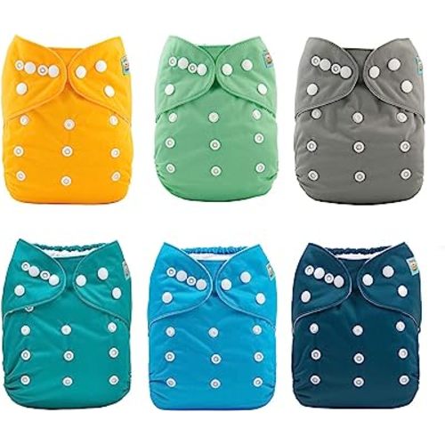 ALVABABY 6 Pack Cloth Diaper with 12 Inserts One Size Adjustable Washable Reusable Diaper Cover for Baby Girls and Boys