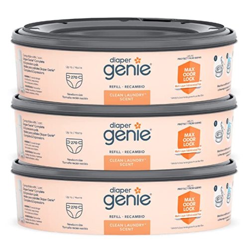 Diaper Genie Bags Refills 270 Count (Pack of 3) Clean Laundry Scent | Diaper Pail Refills with Max Odor Lock | Holds up to 810 Newborn Diapers