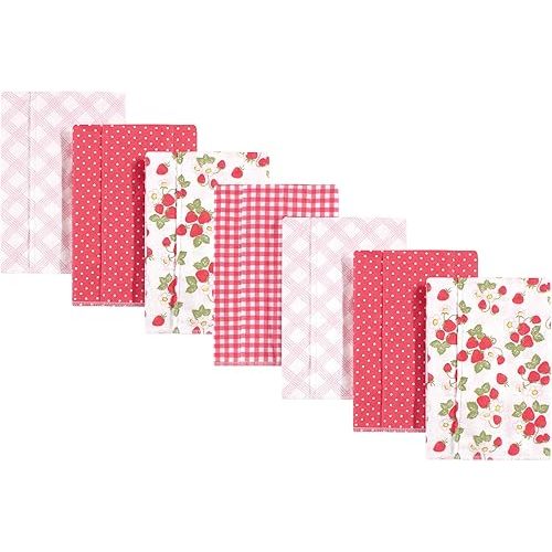 Hudson Baby Cotton Flannel Burp Cloths, Strawberries, One Size