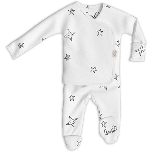 Bonsie Skin to Skin Babywear Footie - White Baby Footed Bodysuit - Stars - Newborn