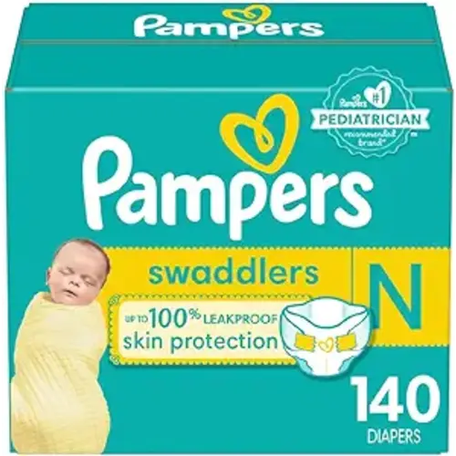 Pampers Swaddlers Newborn Diapers - Size 0, 140 Count, Ultra Soft Disposable Baby Diapers