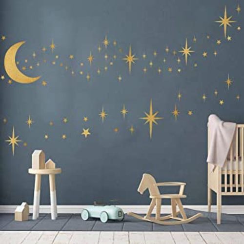 Easma Retro Starburst Wall Decals Stars Wall Stickers Atomic Star Vinyl Decal Star Walls Decals Celestial Decor Girls Room Wall Sticker Peel and Stick Moon Walls Decal