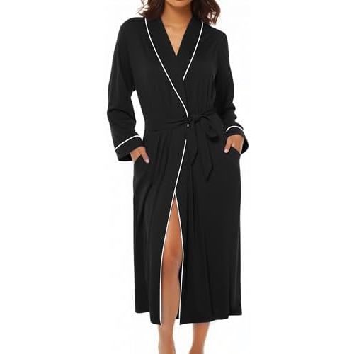 Ekouaer Kimono Robes for Women Long Lightweight Knit Bathrobe Shawl Soft Sleepwear Casual Ladies Loungewear S-XXL