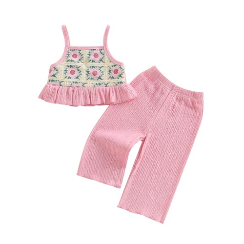 Baby Girl Outfits Crocheted Ruffled Camisole And Elastic Pants Set 6 12 18 24 Months 2 3 4 T