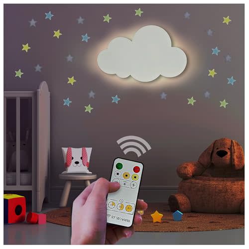 BAZENTI Cloud Lights - Nursery Decor Cloud Lamp, Rechargeable Baby Lamps with Remote, Hanging Lamp for Nursery, Kids Night Light with Timer & Touch Control (White)