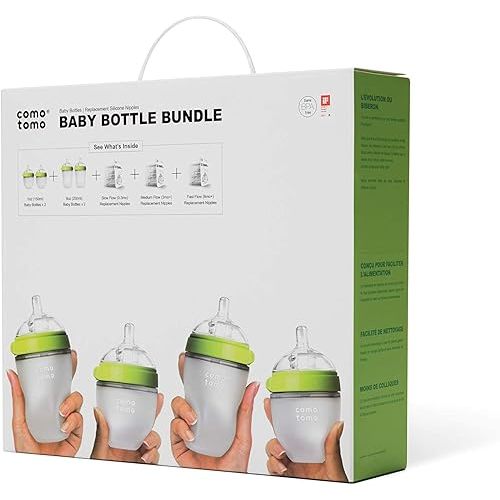 Comotomo Baby Bottle Bundle, Pink, (7 Piece Set)