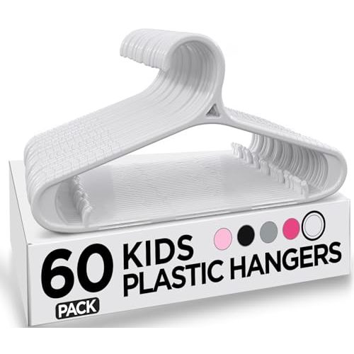 Utopia Home Kids Hangers 60 Pack - 11 Inch Plastic Baby Hangers for Closet - Childrens Hanger for Clothes & Infant Hanger for Closet - Non-Slip Shoulder Grooves, Strap Hooks & Pants Bar (White)