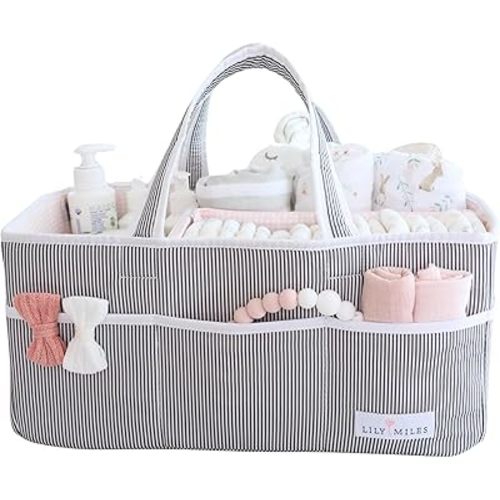 Lily Miles Baby Diaper Caddy Organizer - Girl Nursery Storage Basket Bin - Baby Item - Baby Organizers and Storage - Pink Blush, Large