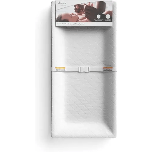 Storkcraft Nest 4-Sided Contoured Baby Changing Pad with Safety Strap - GREENGUARD Gold Certified, Water-Resistant Surface, Fits Most Standard-Size Changing Table Toppers, Non-Skid Bottom