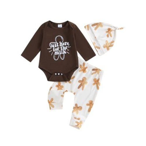 My First Christmas Baby Boy Girl Outfits Gingerbread/Stripe Romper + Pants +Hats Set Newborn Infant Fall Winter Holiday Clothes