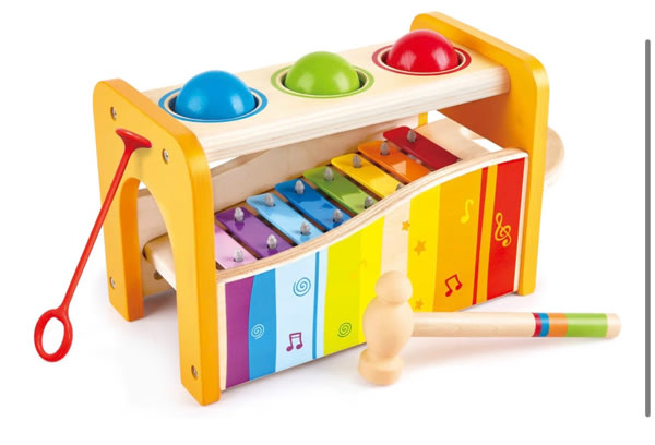 Amazon.com: Hape Pound & Tap Bench with Slide Out Xylophone - Award Winning Durable Wooden Musical Pounding Toy for Toddlers