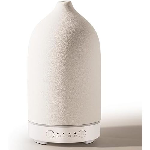 Diffuserlove Ceramic Diffuser 160ML Essential Oil Diffusers Aromatherapy Essential Oil Diffuser for Room Air Diffuser for Home Bedroom Stone Diffuser White (Size:6.8" H x 3.6" W)