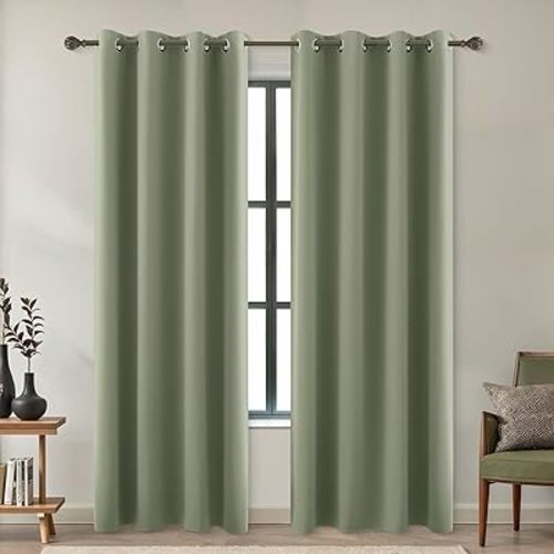 KOUFALL Dark Sage Green Blackout Curtains for Bedroom 84 Inch Length 2 Panels Set,Thermal Insulated Black Out Drapery Grommet Room Darkening Window Curtain Drapes for Living Room,52x84 Inches Long