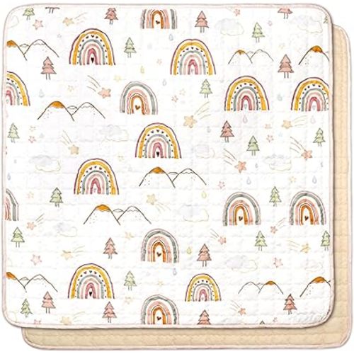 Baby Play Mat for Floor, 50 x 50 Inch Foam Play Mat for Playpen, Non-Slip Crawling Mat for Baby Infant Toddler Kids, Foldable and Machine Washable, Rainbow