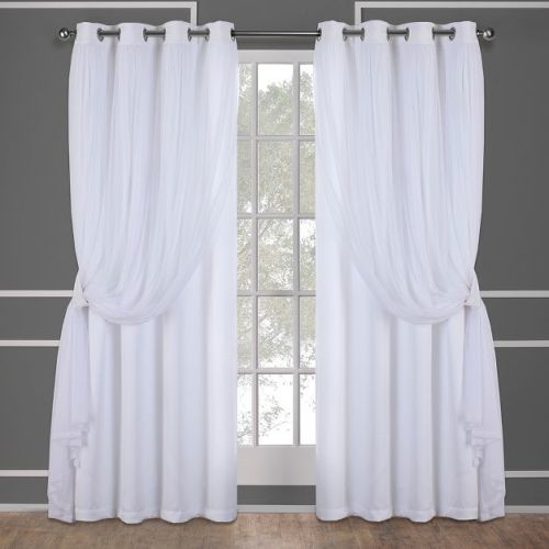 Set of 2 (63"x52") Caterina Layered Solid Blackout with Sheer Top Curtain Panels Aqua - Exclusive Home: Room Darkening, Thermal Insulated