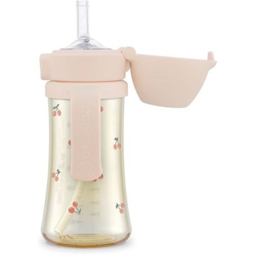 GROSMIMI Flip Top Spill Proof Sippy Cup, PPSU, BPA Free, 10 oz, Stage 2 Straw for Toddlers (Cherry)