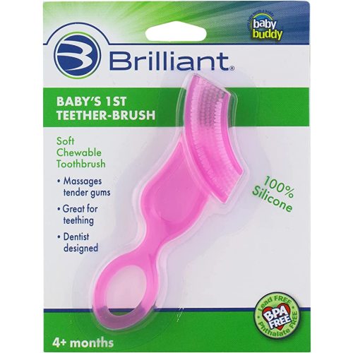 Brilliant by Baby Buddy Baby’s 1st Toothbrush, Chewable, Silicone, Pink, 1 Count - 1 Count (Pack of 1)