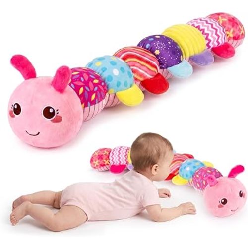 Baby Tummy Time Toy 0-6 Month Musical Stuffed Animal Plush Caterpillar Toy for Infant 6-12 Month Teething Sensory Toy with Crinkle Rattle for Babies 0-3-6 Month Newborn Toys for Boy Girl Birthday Gift