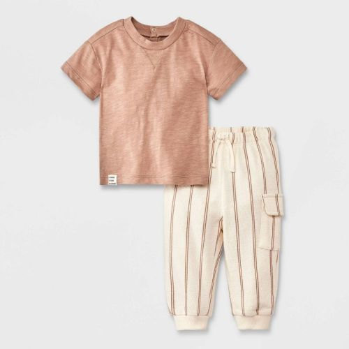 Grayson Mini Baby Boys' Striped Top & Bottom Set - Cream, Size: 6-9M