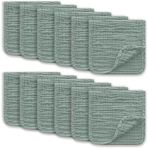 Muslin Burp Cloths Large 100% Cotton Hand Washcloths for Boys & Girls, Baby Essentials Extra Absorbent and Soft Burping Rags for Newborn Registry (Green, 12-Pack, 20" X10")