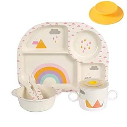 Amazon.com: shopwithgreen 7Pcs/Set Bamboo Kids Dinnerware Set - Children Dishes - Food Plate Bowl Cup Spoon Fork Set Dishware, Cartoon Tableware, Dishwasher Safe Kids Healthy Mealtime, BPA Free : Baby