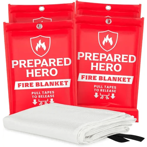 Prepared Hero Emergency Fire Blanket - 4 Pack - Fire Suppression Blanket for Kitchen, 40” x 40” Fire Blanket for Home, Fiberglass Fire Blanket