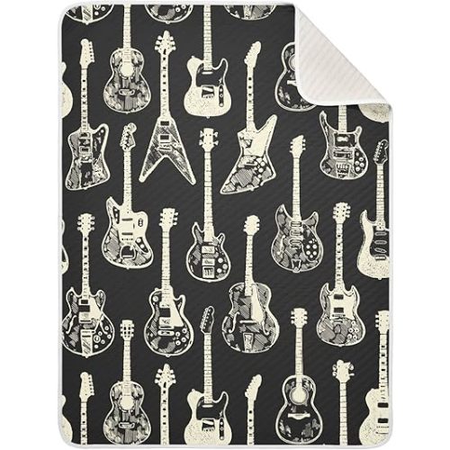 Pigsaly White Black Electric Guitar Baby Blankets 30 X 40 in Rock Roll Music Toddler Blanket Newborn Crib Blanket Nursery Bed Blankets for Stroller Toddler Bed Carseat