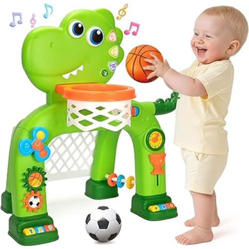 Toddler Basketball Hoop & Soccer Goal, Baby Toys for 1 2 3 Year Old Boys Girls, Kids Sports Toy with Light Sound Music, Dinosaur Toys for 12-16-18 Months, Christmas Birthday Gifts for Ages 1-3